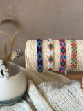 Bracelet MINI LOSANGES beige et turquoise, en perles Miyuki Delicas avec fermoir coulissant