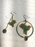 Boucles d’oreilles ASSYMETRIQUES OISEAUX vert kaki en perles Miyuki