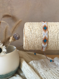 Bracelet MINI LOSANGES beige et turquoise, en perles Miyuki Delicas avec fermoir coulissant