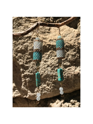 Boucles d'oreilles COLIMACON vert d’eau en perles Miyuki