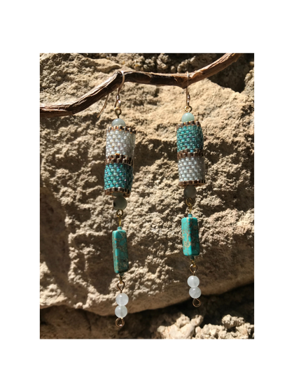 Boucles d'oreilles COLIMACON vert d’eau en perles Miyuki
