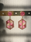 Boucles d'oreilles Les P’TITES hexagones, tonalités rosées en perles Miyuki