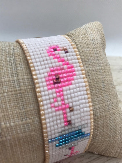 Bracelet FLAMINGOS , en perles Miyuki Delicas avec fermoir coulissant
